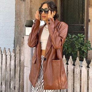 PRINCESS POLLY Jocelyn Brown Leather Jacket